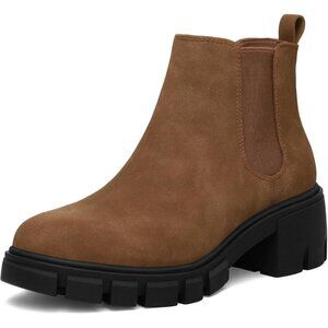 mysoft Women's Platform Chelsea Boots Lug Sole Slip On Chunky Block Heel